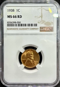 1938 Lincoln Head Wheat Cent NGC MS 66 RD Red Philadelphia Mint GEM BU Nice! - Bild 1 von 4