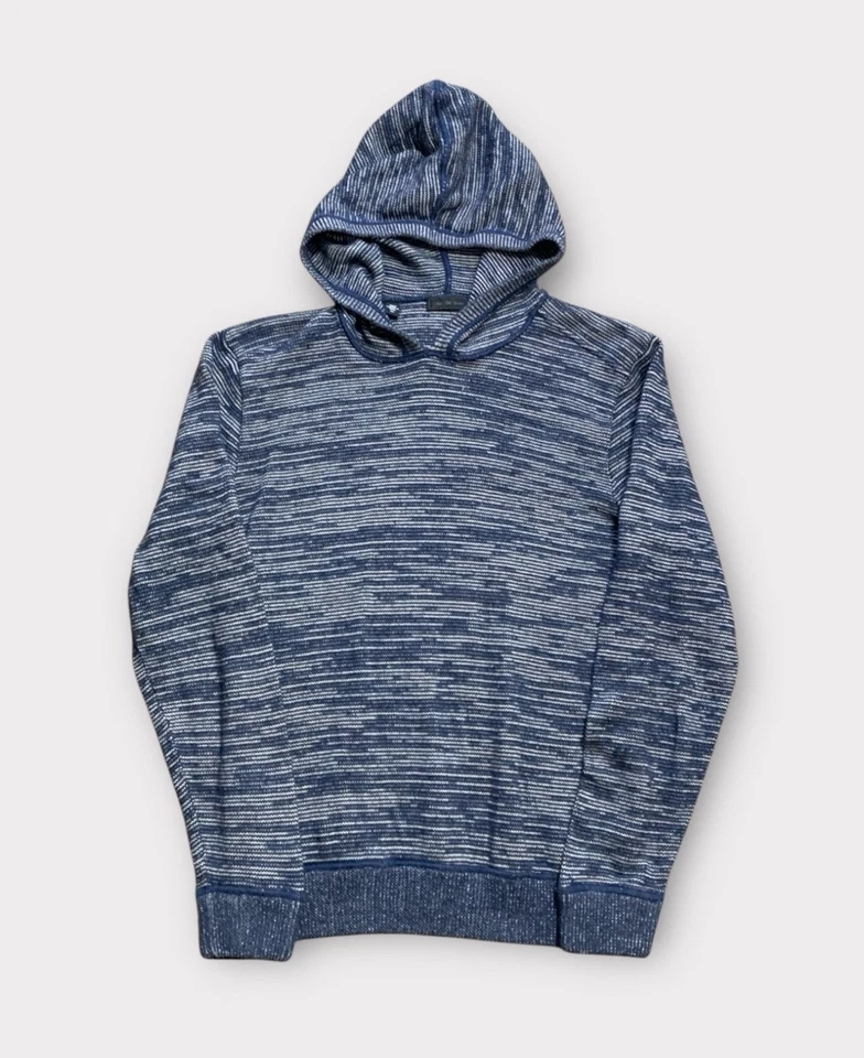 Saks Fifth Avenue Hoodie Sweatshirt Mens Size Small Blue Pullover Knit Cotton - Image 1 of 4