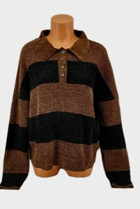 Nikka K Brown/Black Button Neck Pullover Sweater.  Size XL - Picture 1 of 12