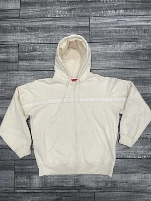 Sudadera con Capucha Supreme 19FW Texto Rayas Cremallera Natural Talla Grande Auténtica Foto 1 de 4