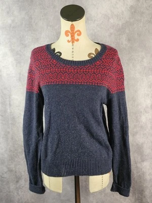 Prince & Fox Sweater Women Jr XL Long Slv Crew Neck Cotton Blend Fair Isle Blue - Image 1 of 4