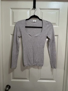 Women’s Wilfred Aritzia Long Sleeve Ribbed Shirt Sweetheart Neckline Tan Medium - Picture 1 of 4