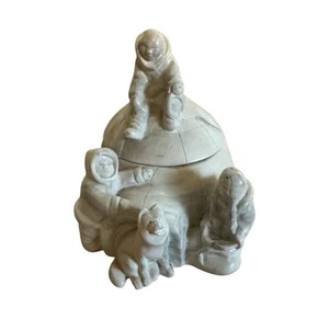 Eskimo Family Marblecrafted Pearlite Igloo Husky Dog Trinket Box Dish Vintage - Picture 1 of 12