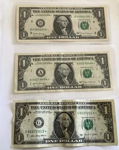 $1 Star Notes – Total 3 U.S. Bills with a Star in the Serial Number - Picture 1 of 7