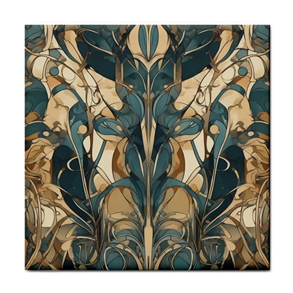 Ceramic Tile Abstract Green Beige 4.25x4.25, 6x6 or 8x8 inches Printed in US - Image 1 of 1