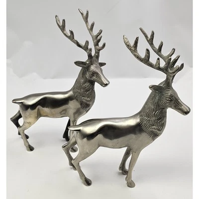 2 estatuillas vintage de metal pesado ciervo ciervo ciervo ciervo 9,75" T plateadas Foto 1 de 4