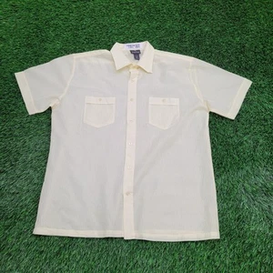 Vintage 70s Textured Disco Button Shirt Large 24x29 Yellow - Picture 1 of 12