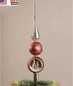 Weihnachtsmann im Schlitten rot silber Quecksilber Glas Endstück Einzug Baumspitze - Bild 1 von 4