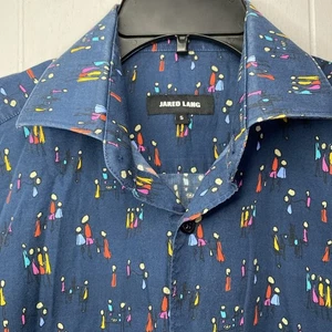 Jared Lang Mens Shirt Button Up AOP Stick People Family Small Light S 20x28 - Picture 1 of 9