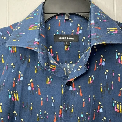Jared Lang Mens Shirt Button Up AOP Stick People Family Small Light S 20x28 - Image 1 of 4