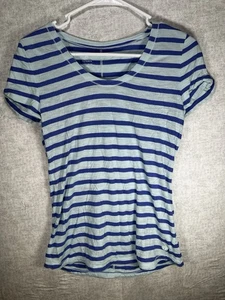 T by TALBOTS Womens Size MP Short Sleeve Pull Over Top T Shirt Blue Striped - Picture 1 of 8