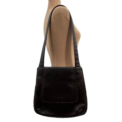 Andrew Marc NY Leather Saddle Shoulder Bag Whipstitch Single Strap Dark Brown - Image 1 of 4