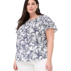 NWT Lane Bryant Tiger Birds Tropical Print Flutter-Sleeve Crew-Neck Top 20 - Picture 1 of 16