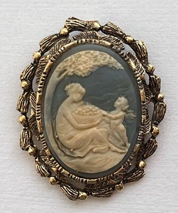 VTG Antique Gold Tone Cameo Woman Harvest w/Cherub Pendant Brooch Pin 2” - Picture 1 of 13