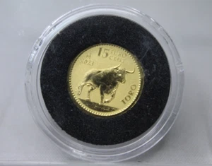 2023 Spain 1/10oz Gold Reverse Proof Bull Doubloon Uncirculated w/Capsule - Picture 1 of 2