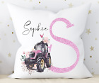 Personalised Tractor Cushion Cover | Girls | Pink | Nursery | Gift