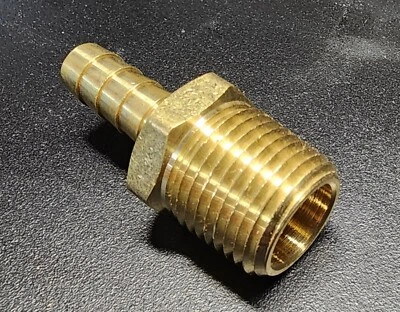 Hose Barb for 3/8" ID Hose X 1/2" Male NPT Hex Body Brass Fuel Fitting 201A-6D - Image 1 of 4