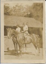 Two Girls On Horses 1930s Photograph 2 1/2 x 3 1/2 