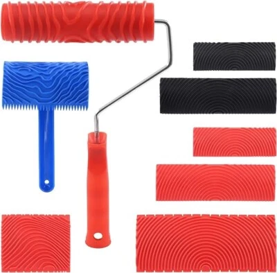 Juego de 8 herramientas para pintar vetas de madera, rodillo de goma con patrón. Foto 1 de 4