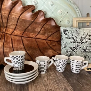 Potiron France expresso set of 4 geometric design black and white MCM Look - Picture 1 of 6