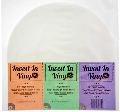 INVEST IN VINYL 50 LP Inner Sleeves Anti Static Round Bottom 33 rpm 12" Vinyl Record Album