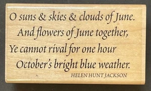 Sun's & Skies of June October Blue Weather Fall Autumn Phrase Wood Rubber Stamp - Picture 1 of 4