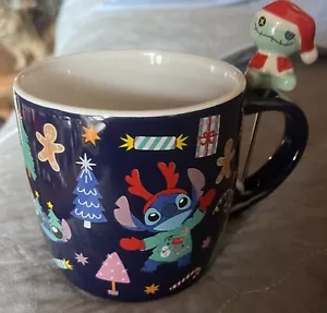 Disney Stitch Holiday Blue Ceramic Mug With Figural Stirrer NEW - Picture 1 of 5