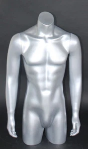New! 38 in Tall Male Torso Mannequin Body Form Arms Free Standing Silver MT2-ST - Picture 1 of 5