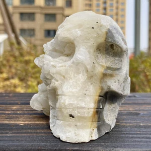 1.48LB Natural White Crystal Cluster Point Quartz Gemstone Carved Skull Healing - Picture 1 of 13
