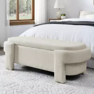 Linen Fabric Upholstered Bench with Large Storage Space for the Bedroom,Beige - Picture 1 of 7
