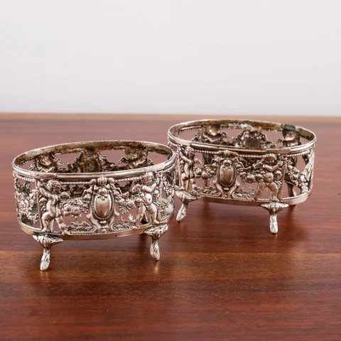 2 SIMON ROSENAU GERMAN HANAU VICTORIAN FOOTED SALT CELLARS PUTTI GARLANDS 1865 Cover