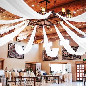 4 Panels White Ceiling Drapes for Wedding Ceiling Drapes 5ftx40ft Wedding Arc... - Picture 1 of 8