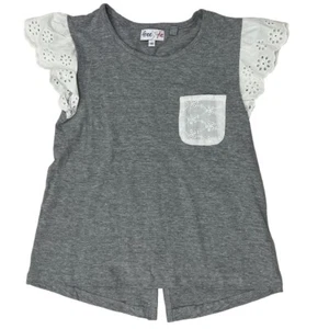 FreeStyle Girls Size 10 Short Sleeve Shirt High Low Gray Eyelet Lace - Picture 1 of 2