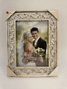 Lawrence Frames 5X7” Wedding Picture Frame Silver Hearts And Rhinestones - Picture 1 of 4
