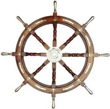 36" Handmade Wheel Wooden Large Captain's Ship w/ Brass Handle Wall Decor