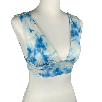NUEVO Billabong Azul y Blanco Blanqueado Tie Dye Plunge Bikini Traje de Baño Top XS Natación Foto 1 de 4