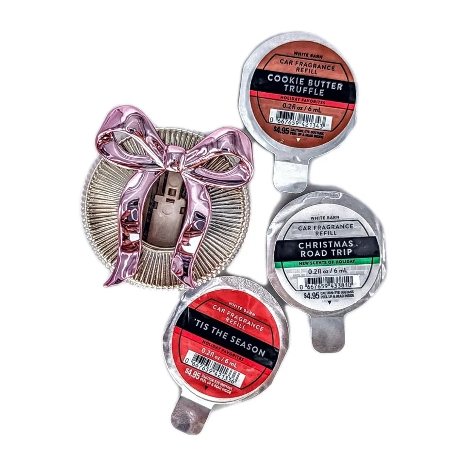 Автомобильный ароматизатор Bath & Body Works розовый рождественский бант с 3 заправками - Изображение 1 из 1