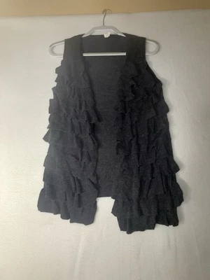 Chaleco J.Crew Tejido Negro M Frente Abierto Volantes en Niveles Pima Algodón Mezcla Lana Plumero Foto 1 de 4