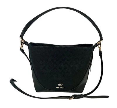 Nine West Negro Convertible Bolso de Mano Cartera Bolso de Hombro Herrajes Dorados Tamaño Mediano Foto 1 de 4