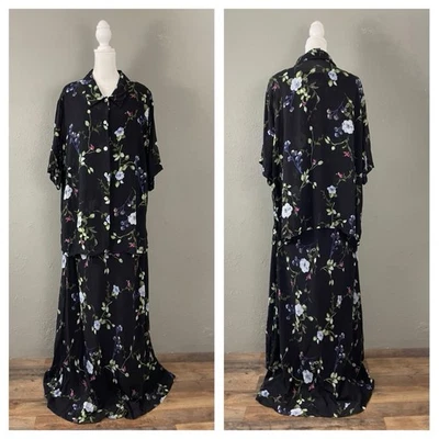 VTG Carole Little Dress SET Beaded Sz 18 Black Floral Cottage Modest Evening - Image 1 of 4