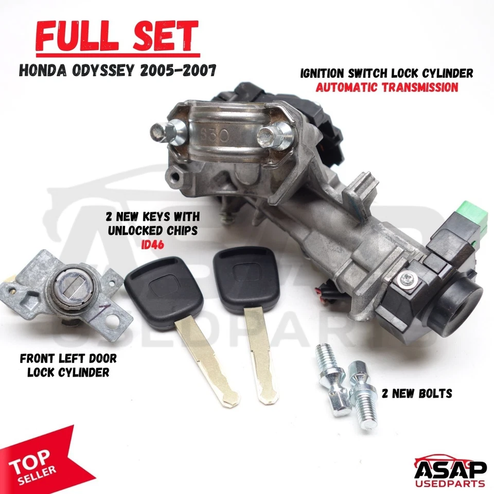 INTERRUPTOR DE IGNIÇÃO + CILINDRO DE TRAVA DE PORTA ESQUERDA + CHAVES ID46 NA HONDA ODYSSEY 2005-2007 - Imagem 1 de 4