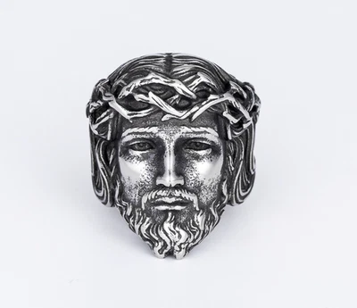 Anillo de acero inoxidable para hombre Anillos rostros de Jesús cristiano Religión Amuleto Regalo Foto 1 de 4