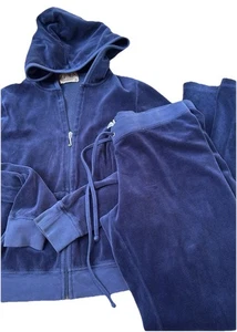 Vintage Y2k Juicy Couture Velour Hoodie Pant Full Tracksuit OG Rare P&G M Navy - Picture 1 of 15