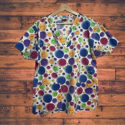 Crest Multi-color Smiley Face Scrub Top Medium - Image 1 of 4