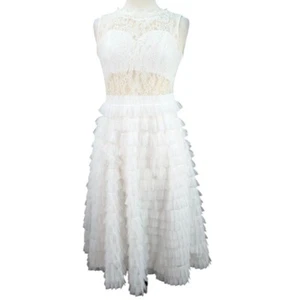 Queenia Dress Women's M White Lace Pleated Ruffled Tiered Tulle Boho Fairycore - Picture 1 of 14