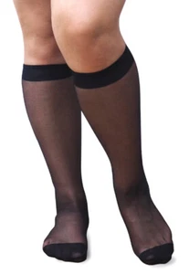 Plus Size Albers Wide Legs Calves 15 Denier Soft Top Knee High Sheer Pop Socks - Picture 1 of 8