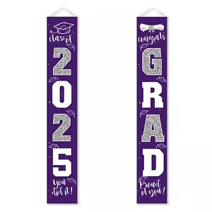 Graduation Decorations 2025 Banner Porch Sign Purple Silver for Class of 2025... - Picture 1 of 7