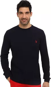 Asociación de polo de EE. UU. Para hombre manga larga cuello redondo sólido térmico grande, clásico azul marino - Imagen 1 de 3