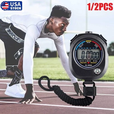 2x Reloj odómetro pantalla grande multifunción cronómetro digital deportivo temporizador EE. UU. Foto 1 de 4