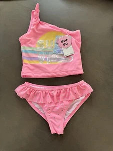 Summer Toddler Girls Swimwear SUN VIBES Bathing Suit size 4t pink 2pcs SPF50 - Picture 1 of 9